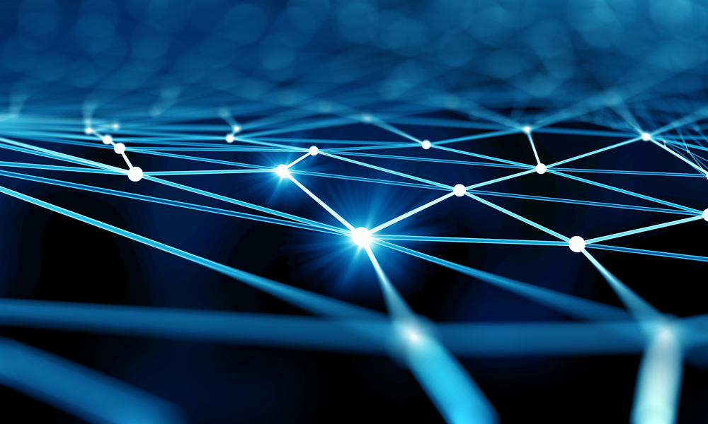Blue virtual technology background with lines and grids-2